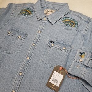 NWT Howler Ft. Fort Lonesome Men's XL Fungi Mutations Dust Up Denim Snapshirt